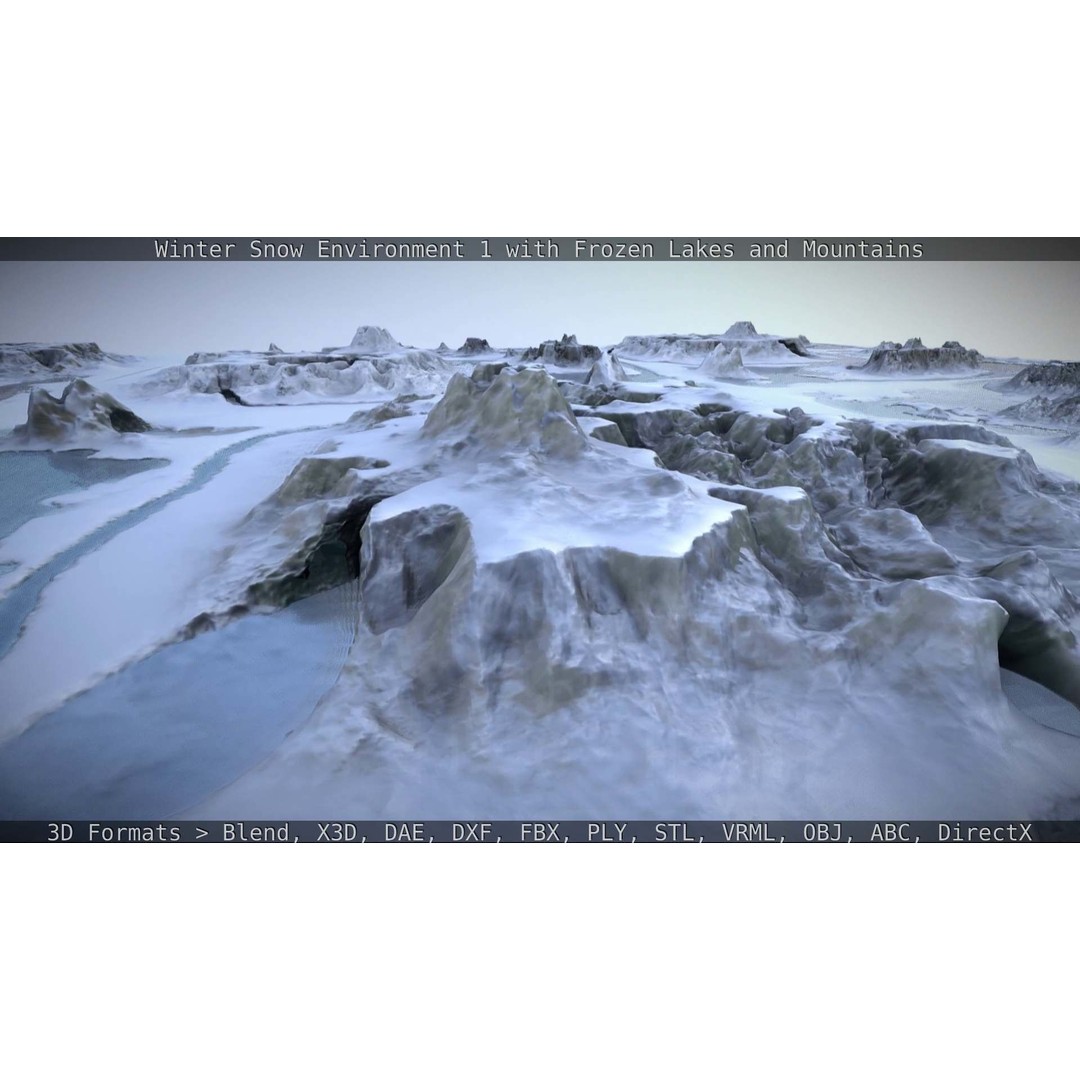 Winter Snow Environment 3D Model – Low Poly Landscape with Frozen Lakes and Mountains - View 64