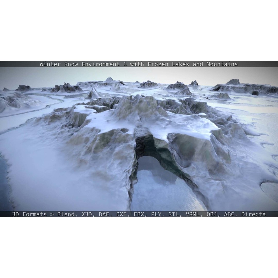Winter Snow Environment 3D Model – Low Poly Landscape with Frozen Lakes and Mountains - View 65