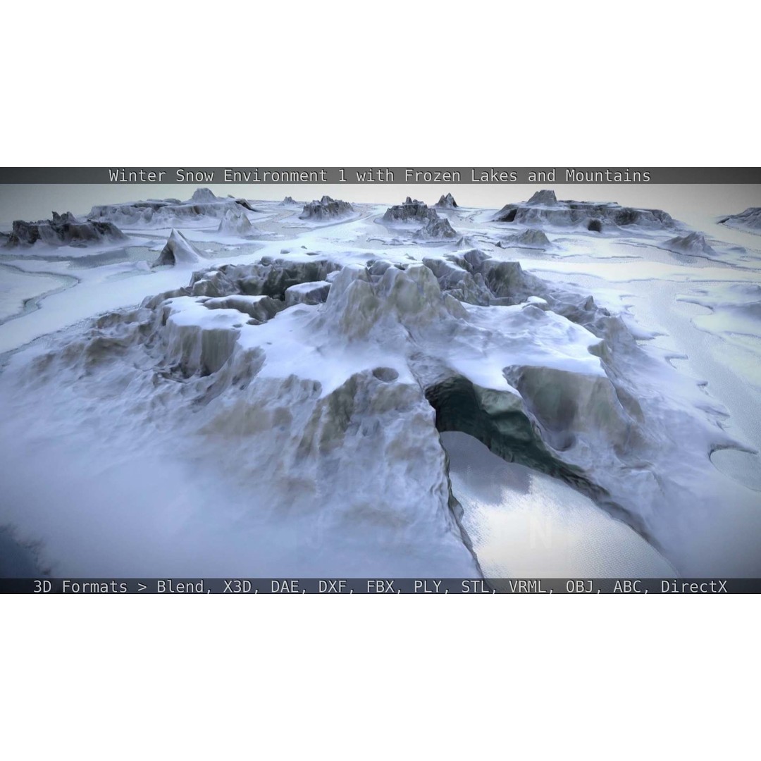 Winter Snow Environment 3D Model – Low Poly Landscape with Frozen Lakes and Mountains - View 66