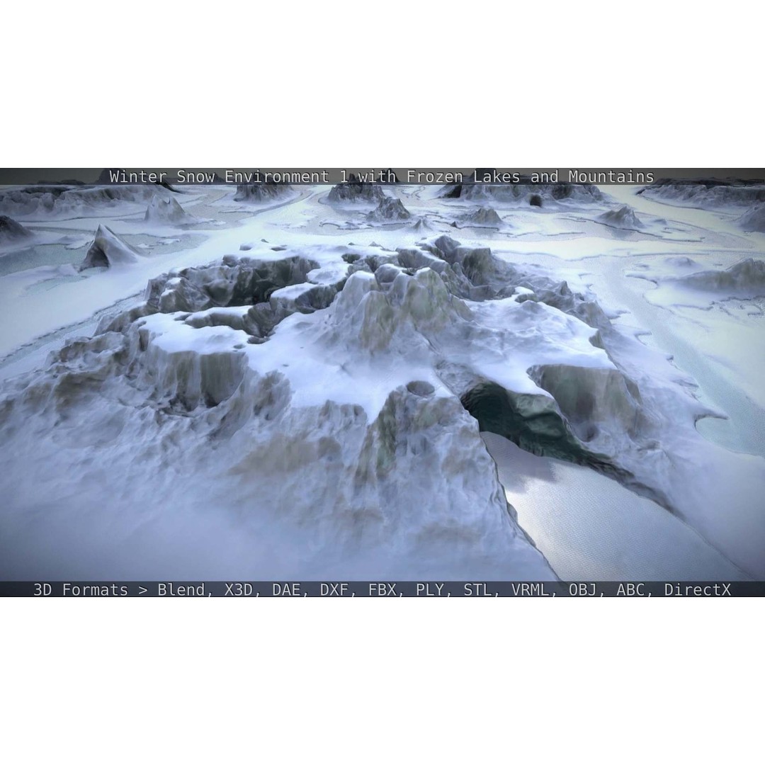Winter Snow Environment 3D Model – Low Poly Landscape with Frozen Lakes and Mountains - View 67