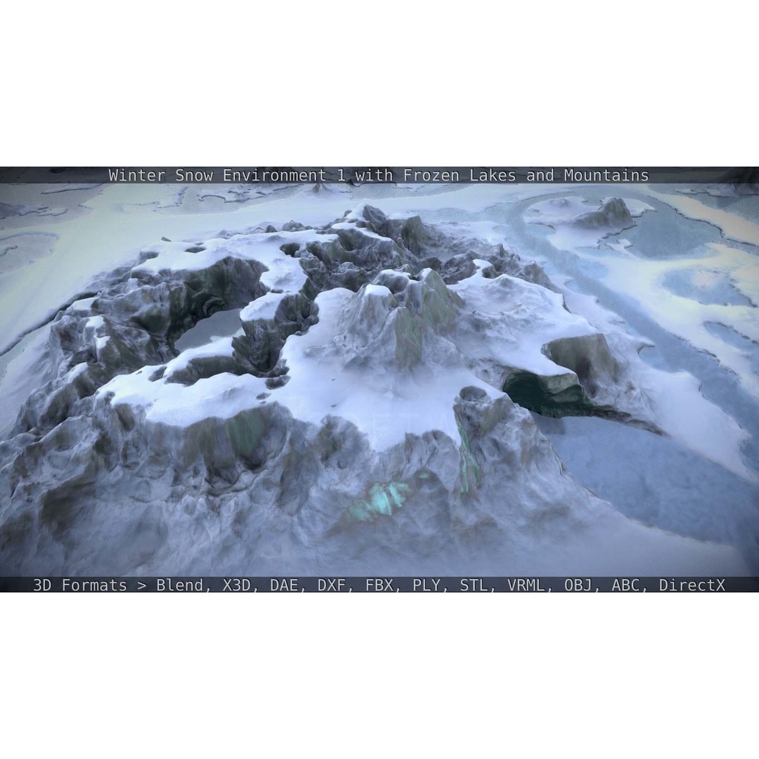 Winter Snow Environment 3D Model – Low Poly Landscape with Frozen Lakes and Mountains - View 69