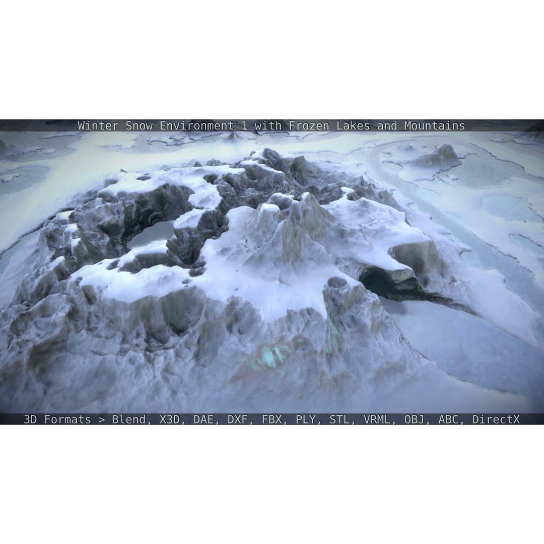 Winter Snow Environment 3D Model – Low Poly Landscape with Frozen Lakes and Mountains - View 70