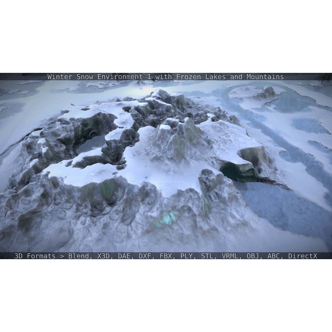 Winter Snow Environment 3D Model – Low Poly Landscape with Frozen Lakes and Mountains - View 72