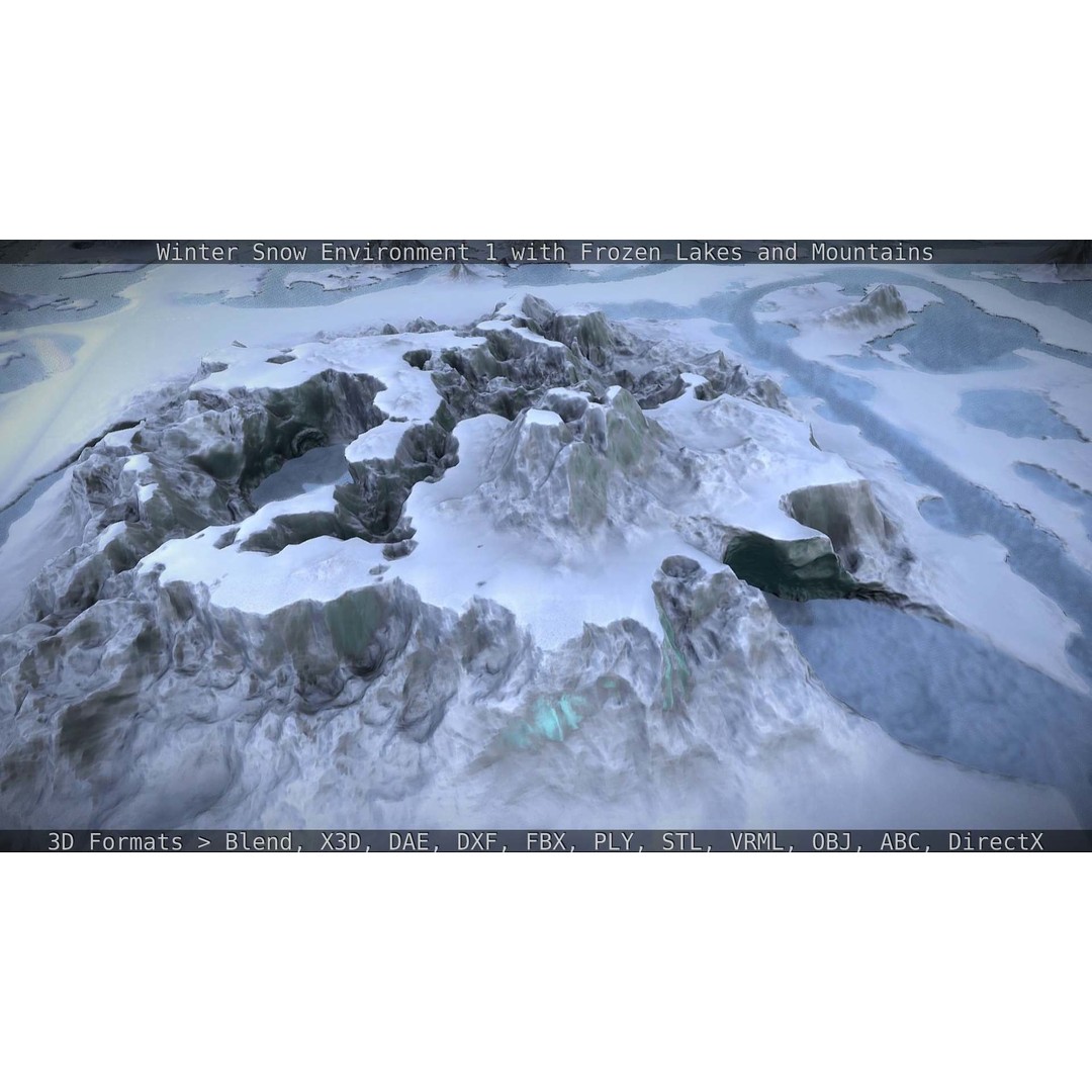 Winter Snow Environment 3D Model – Low Poly Landscape with Frozen Lakes and Mountains - View 73