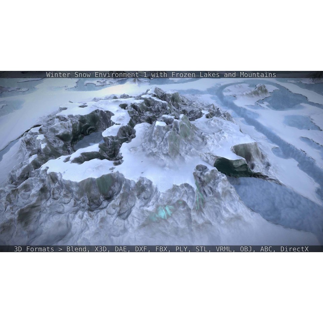 Winter Snow Environment 3D Model – Low Poly Landscape with Frozen Lakes and Mountains - View 75
