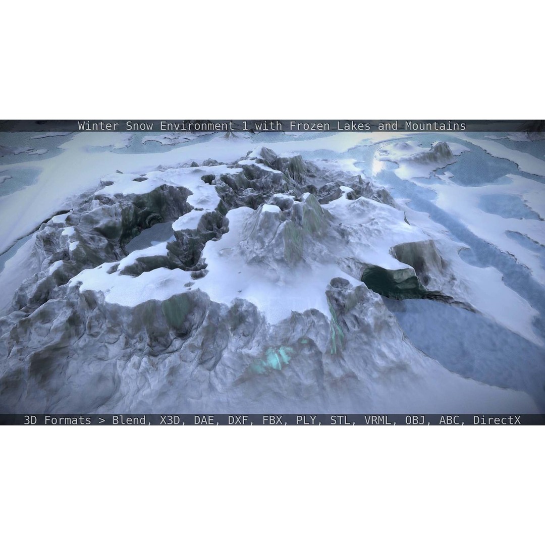 Winter Snow Environment 3D Model – Low Poly Landscape with Frozen Lakes and Mountains - View 77
