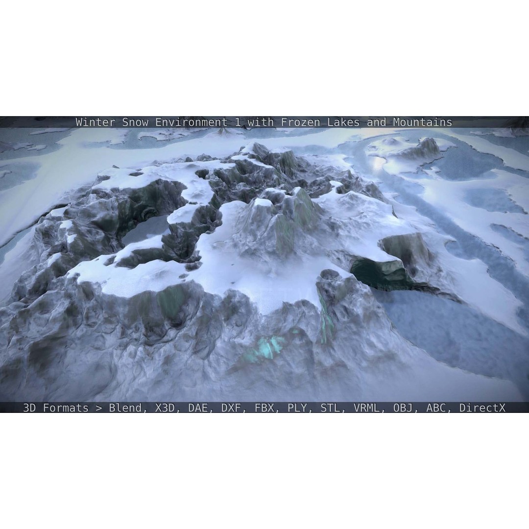Winter Snow Environment 3D Model – Low Poly Landscape with Frozen Lakes and Mountains - View 78