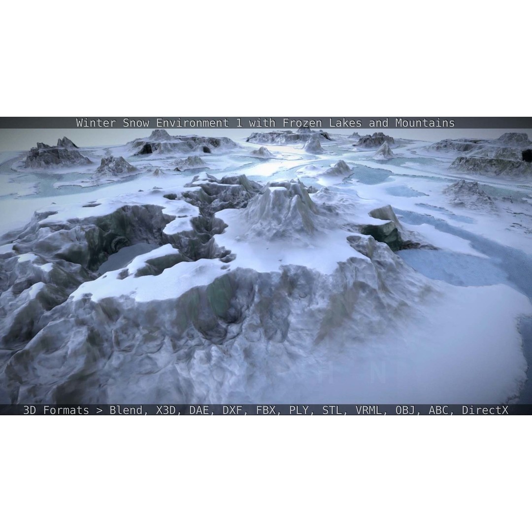 Winter Snow Environment 3D Model – Low Poly Landscape with Frozen Lakes and Mountains - View 79