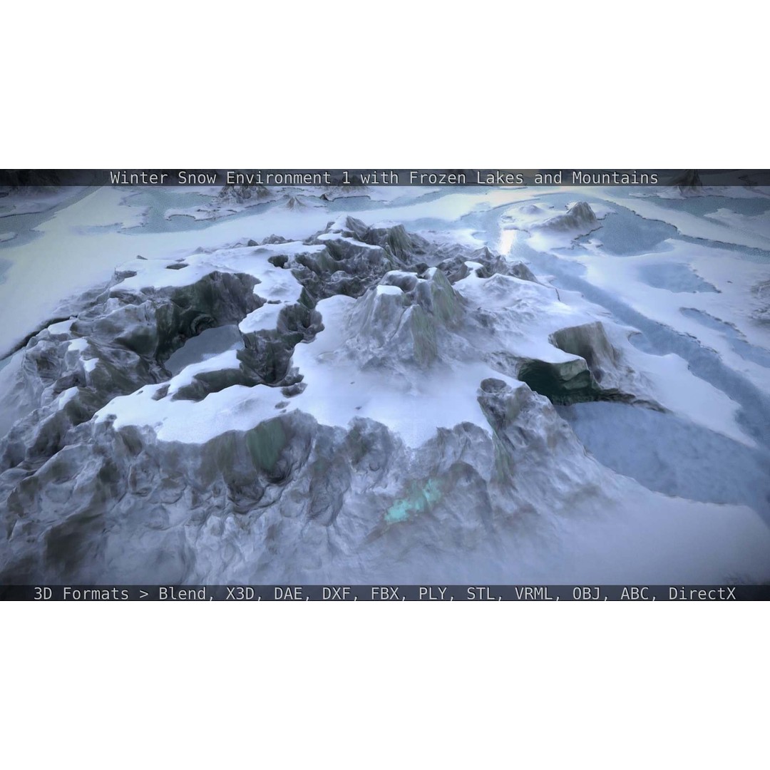 Winter Snow Environment 3D Model – Low Poly Landscape with Frozen Lakes and Mountains - View 80
