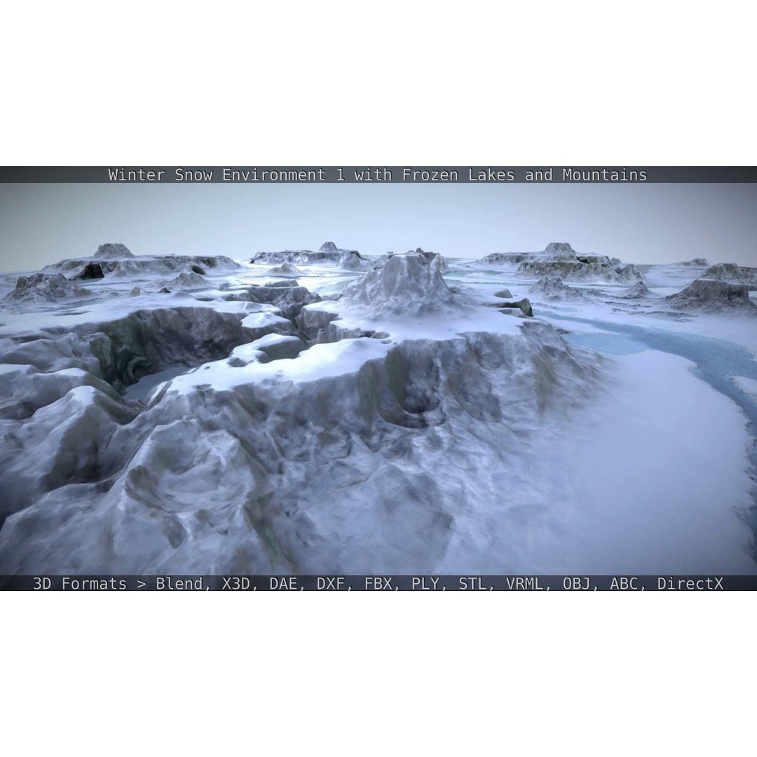 Winter Snow Environment 3D Model – Low Poly Landscape with Frozen Lakes and Mountains - View 81