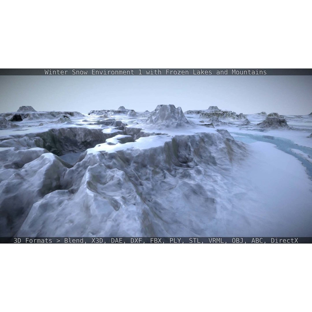 Winter Snow Environment 3D Model – Low Poly Landscape with Frozen Lakes and Mountains - View 82