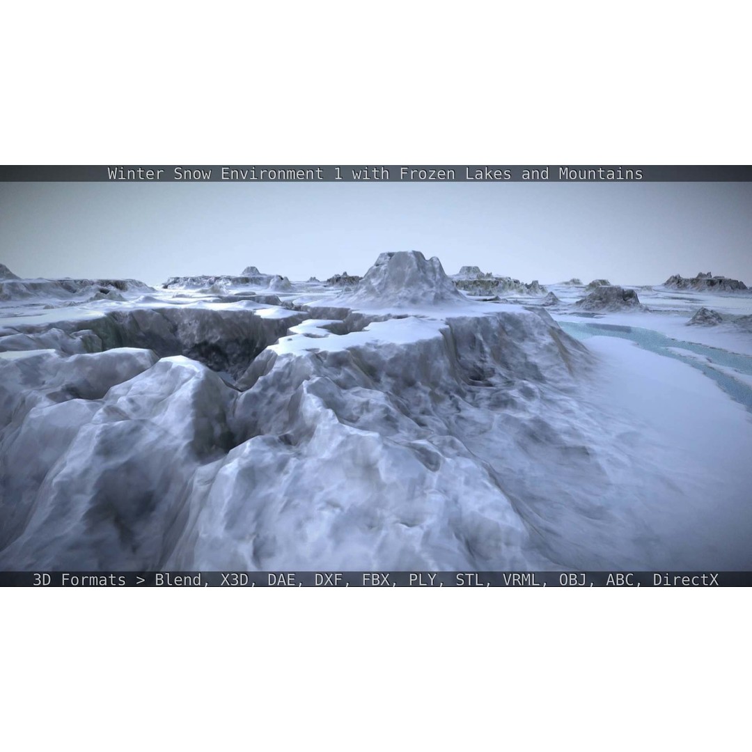 Winter Snow Environment 3D Model – Low Poly Landscape with Frozen Lakes and Mountains - View 83