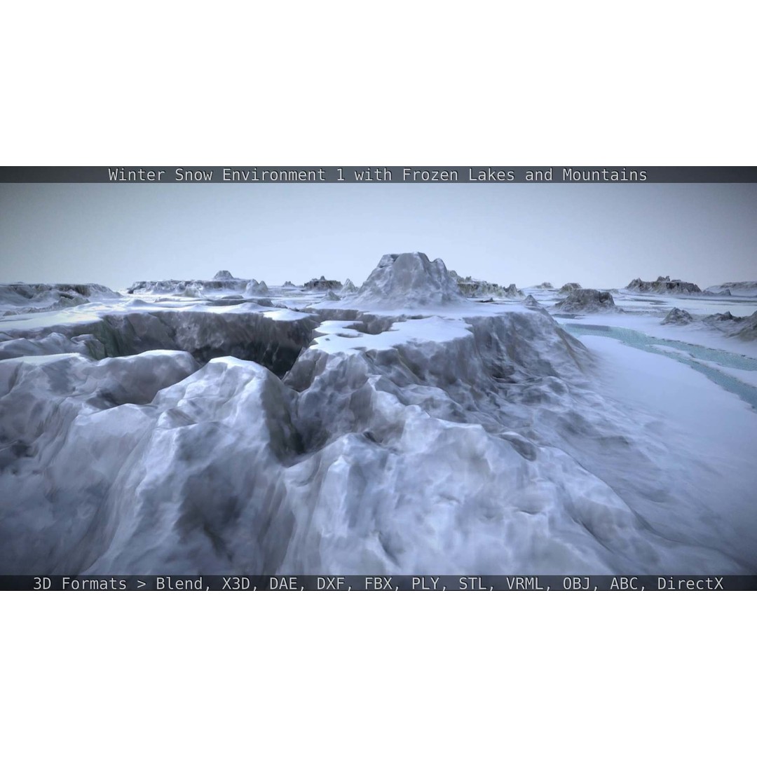 Winter Snow Environment 3D Model – Low Poly Landscape with Frozen Lakes and Mountains - View 84