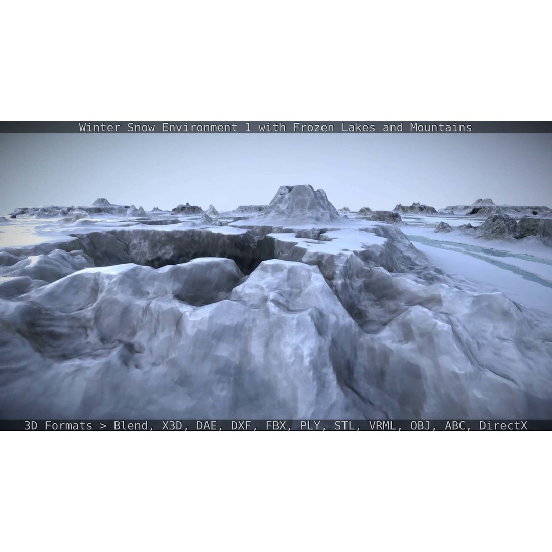 Winter Snow Environment 3D Model – Low Poly Landscape with Frozen Lakes and Mountains - View 85