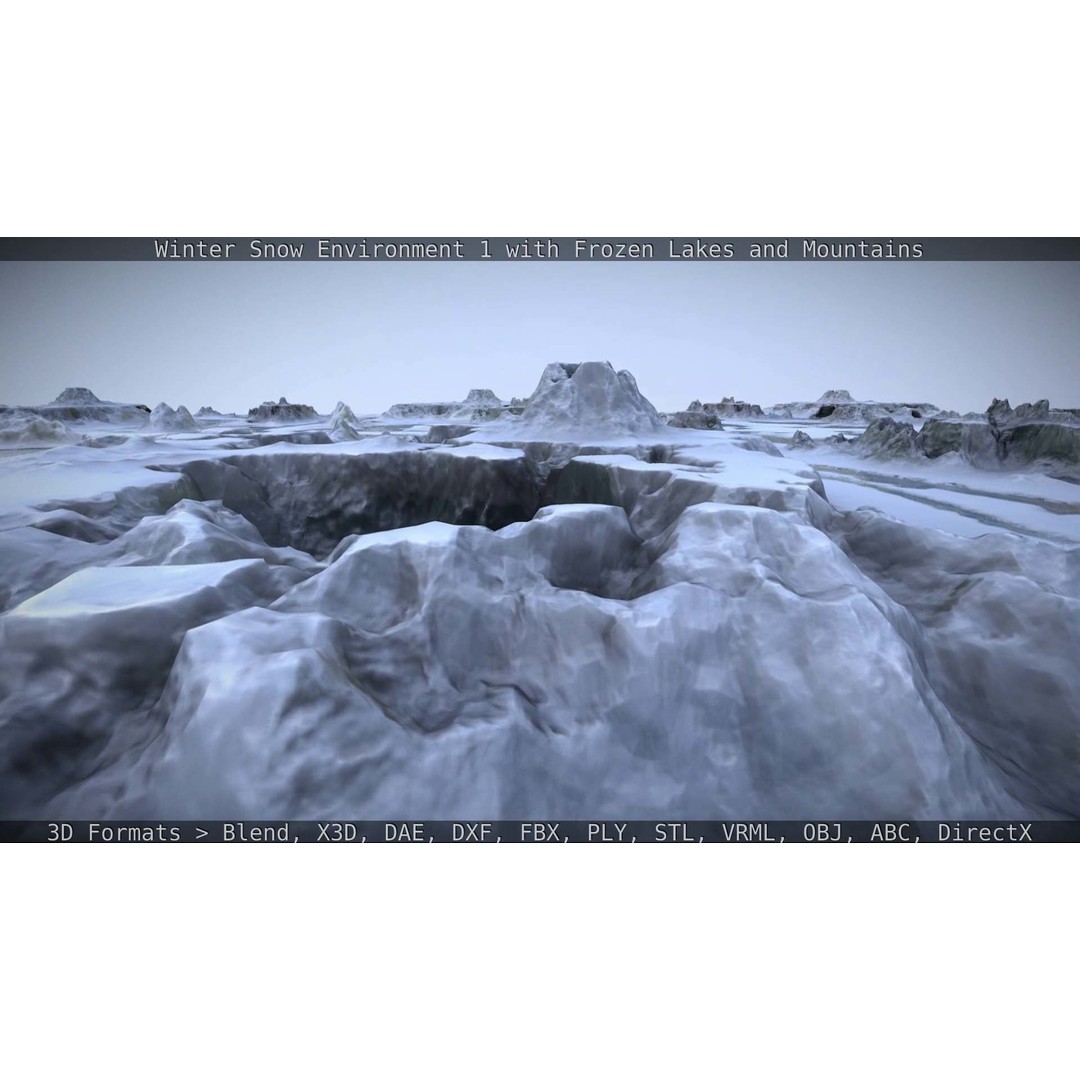 Winter Snow Environment 3D Model – Low Poly Landscape with Frozen Lakes and Mountains - View 87