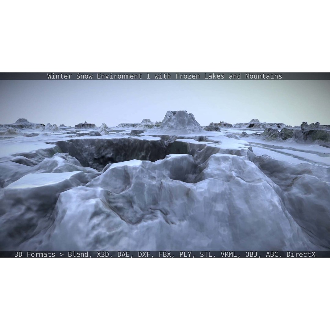 Winter Snow Environment 3D Model – Low Poly Landscape with Frozen Lakes and Mountains - View 88