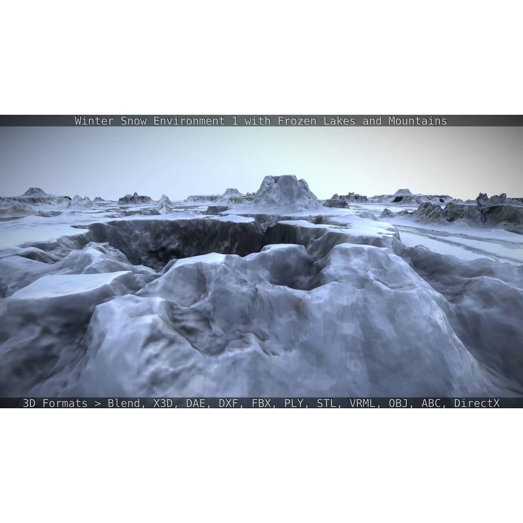 Winter Snow Environment 3D Model – Low Poly Landscape with Frozen Lakes and Mountains - View 89