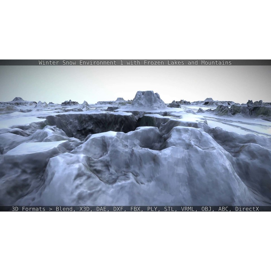 Winter Snow Environment 3D Model – Low Poly Landscape with Frozen Lakes and Mountains - View 90
