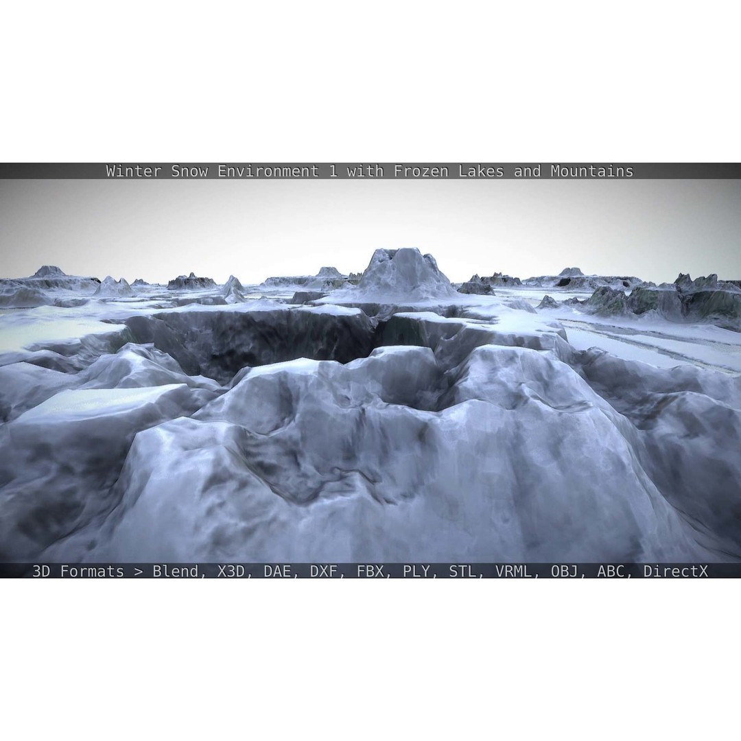 Winter Snow Environment 3D Model – Low Poly Landscape with Frozen Lakes and Mountains - View 91