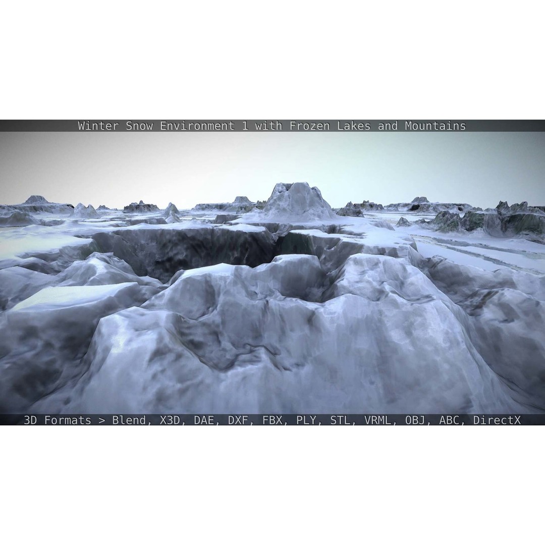 Winter Snow Environment 3D Model – Low Poly Landscape with Frozen Lakes and Mountains - View 92