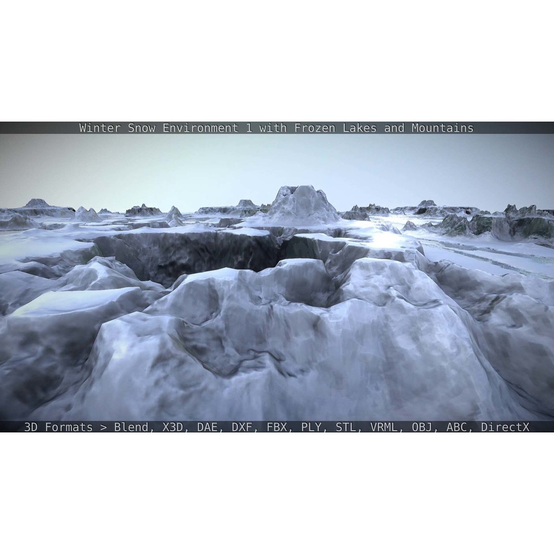Winter Snow Environment 3D Model – Low Poly Landscape with Frozen Lakes and Mountains - View 93
