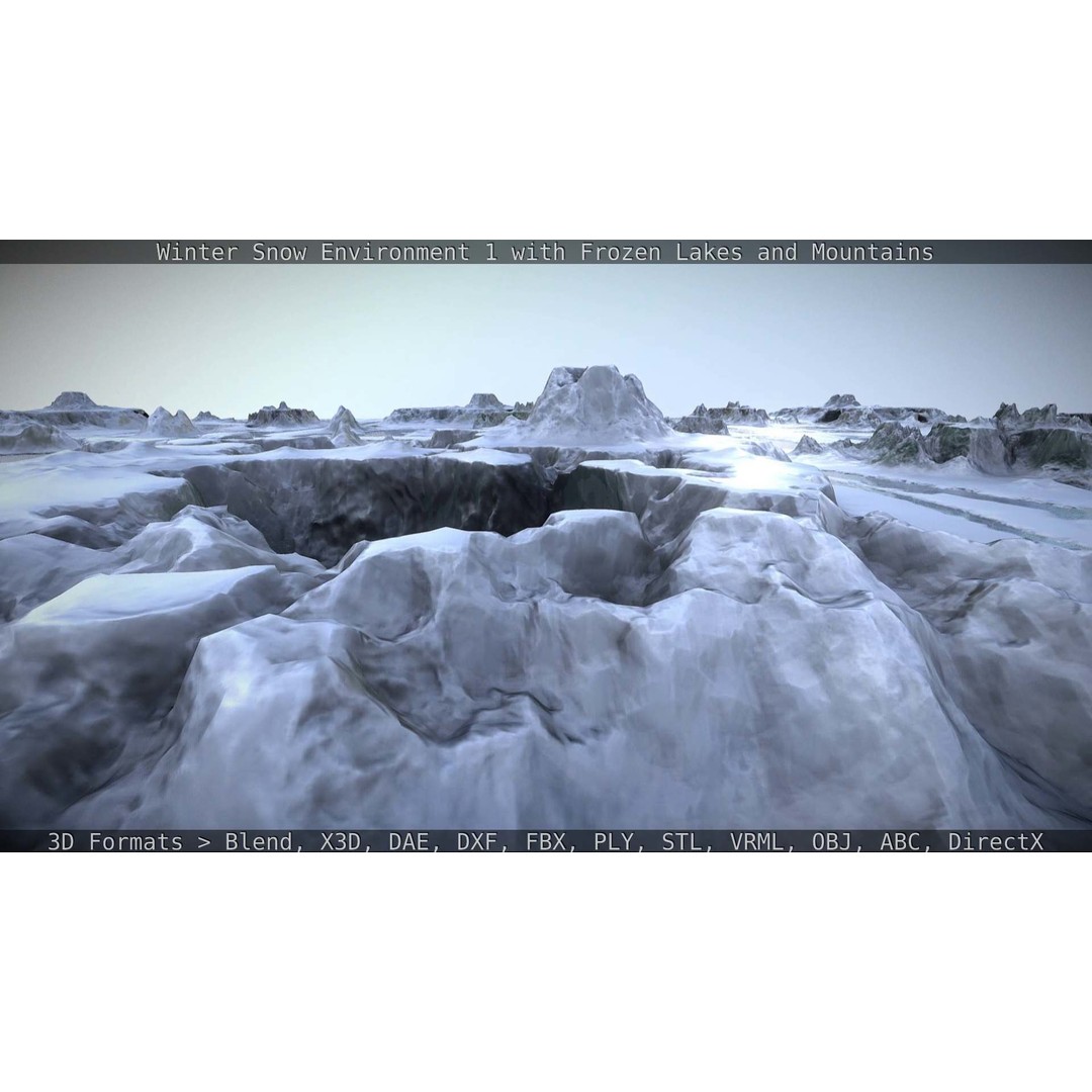 Winter Snow Environment 3D Model – Low Poly Landscape with Frozen Lakes and Mountains - View 94