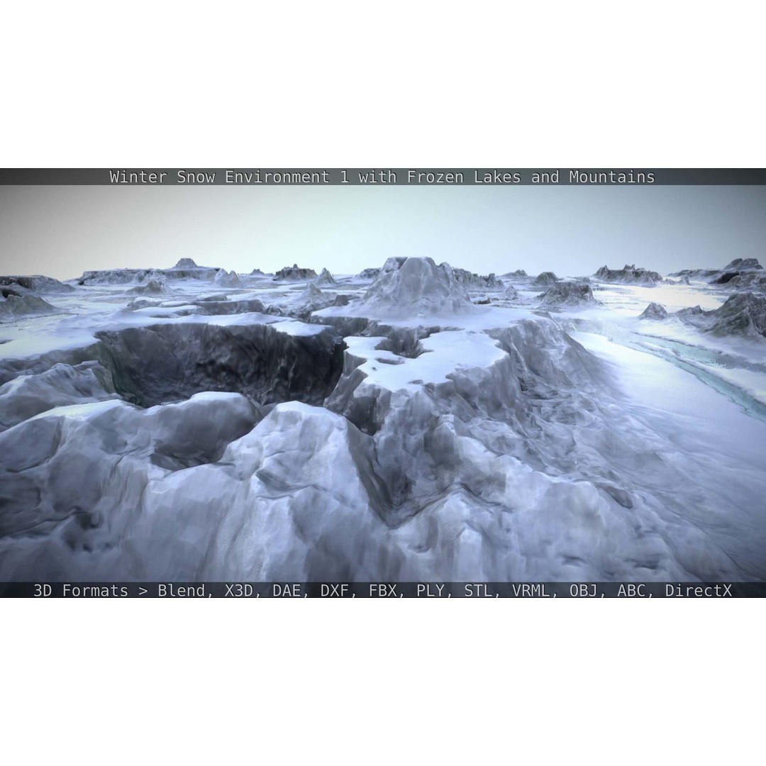 Winter Snow Environment 3D Model – Low Poly Landscape with Frozen Lakes and Mountains - View 95