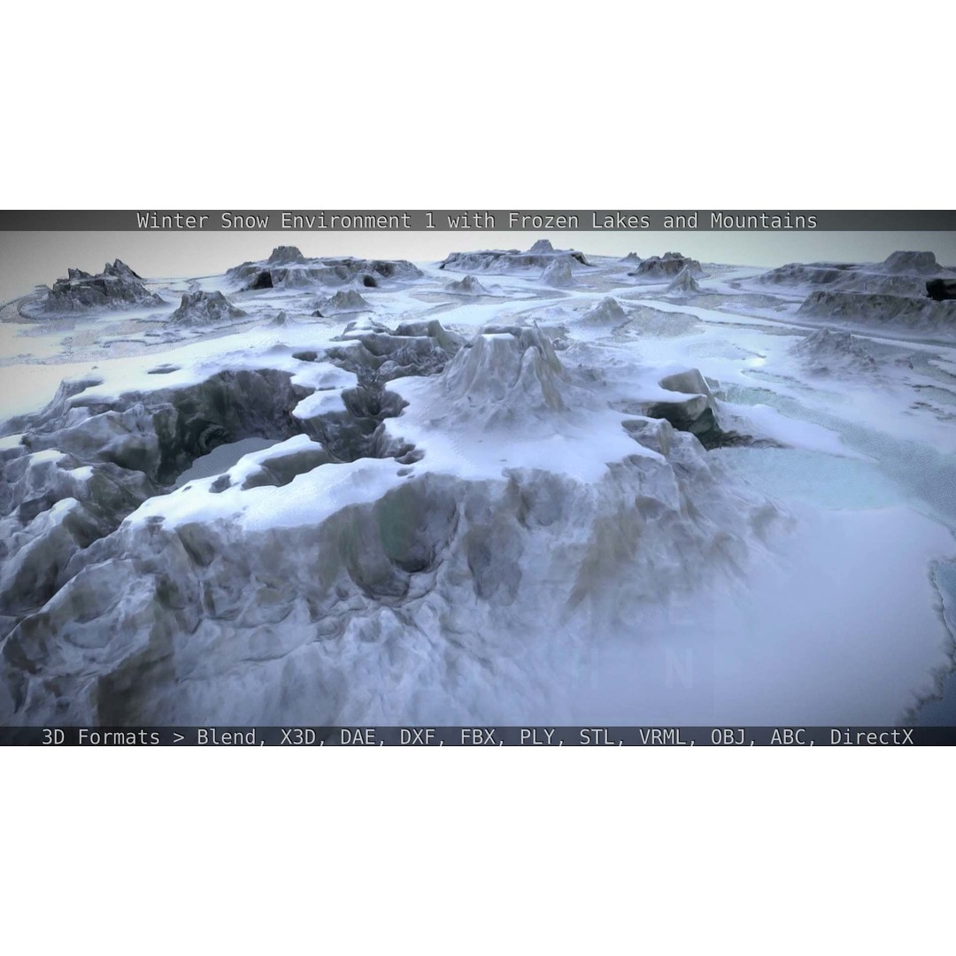 Winter Snow Environment 3D Model – Low Poly Landscape with Frozen Lakes and Mountains - View 96