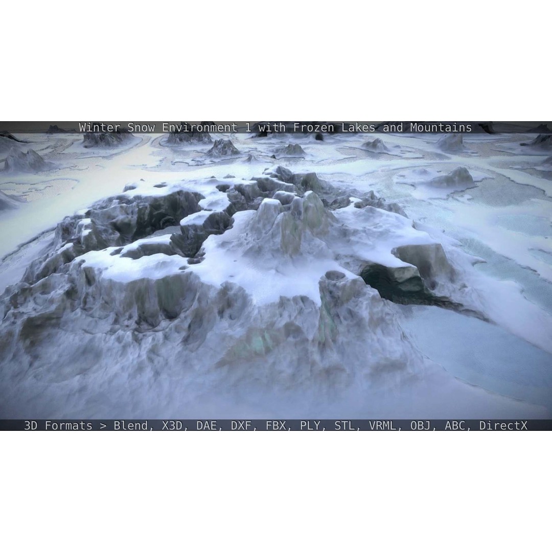 Winter Snow Environment 3D Model – Low Poly Landscape with Frozen Lakes and Mountains - View 97