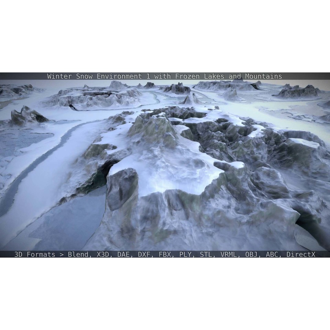 Winter Snow Environment 3D Model – Low Poly Landscape with Frozen Lakes and Mountains - View 99