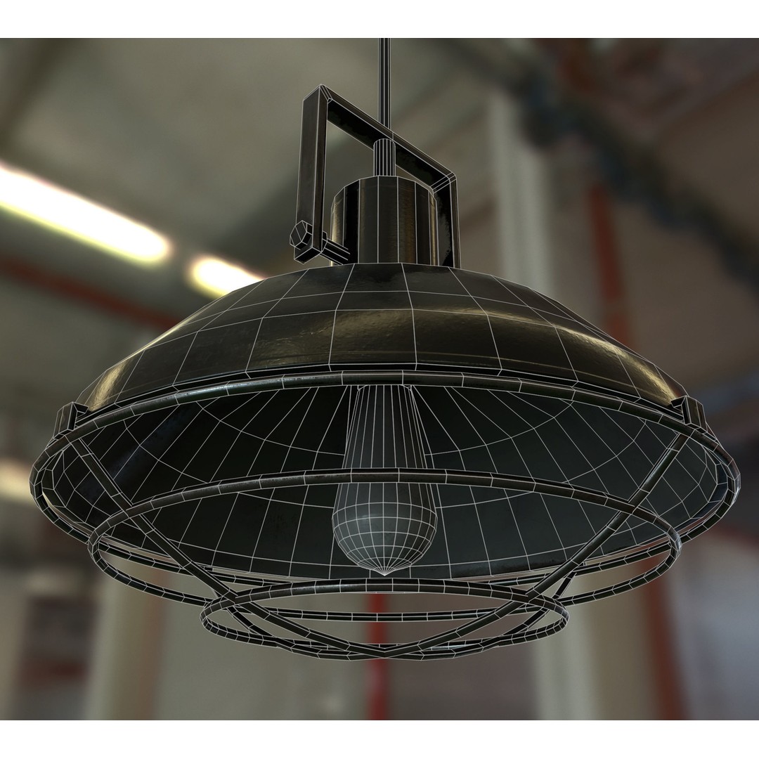 Industrial Overhead Light Fixture 3D Model – Low Poly Game Ready, FBX - View 13