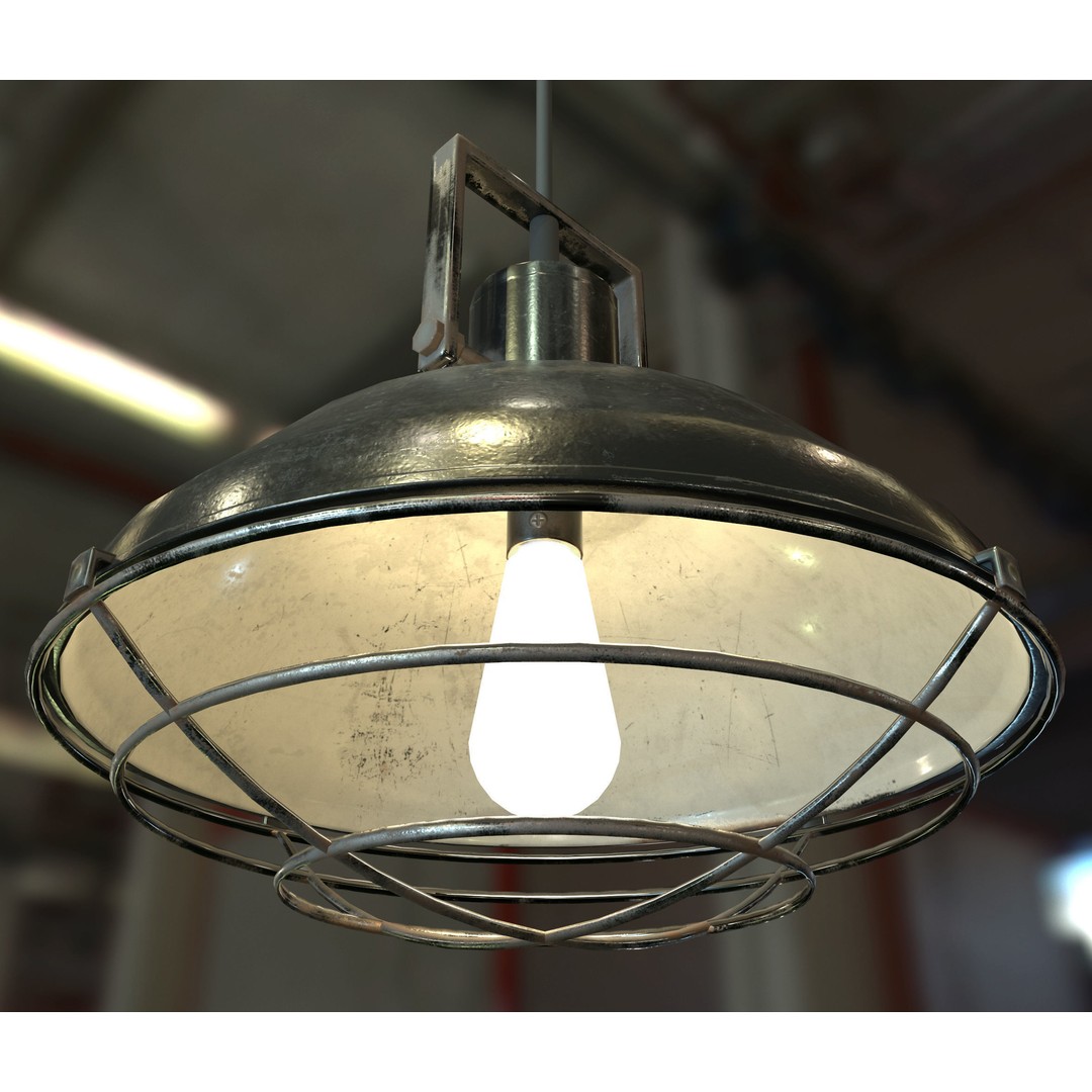 Industrial Overhead Light Fixture 3D Model – Low Poly Game Ready, FBX - View 14