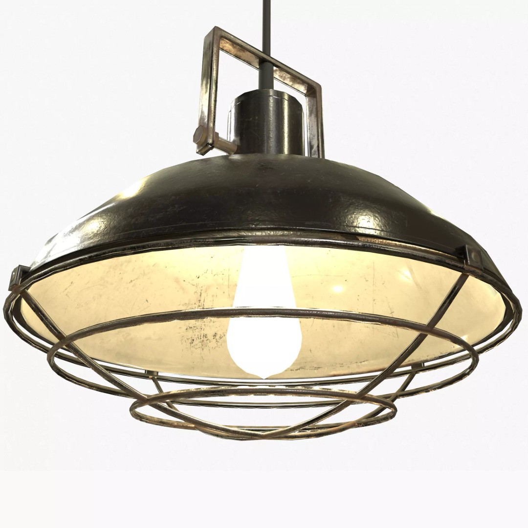 Industrial Overhead Light Fixture 3D Model – Low Poly Game Ready, FBX - View 2