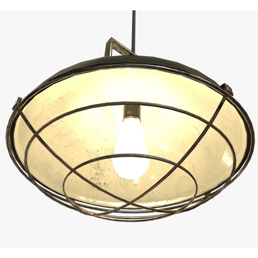 Industrial Overhead Light Fixture 3D Model – Low Poly Game Ready, FBX - View 3
