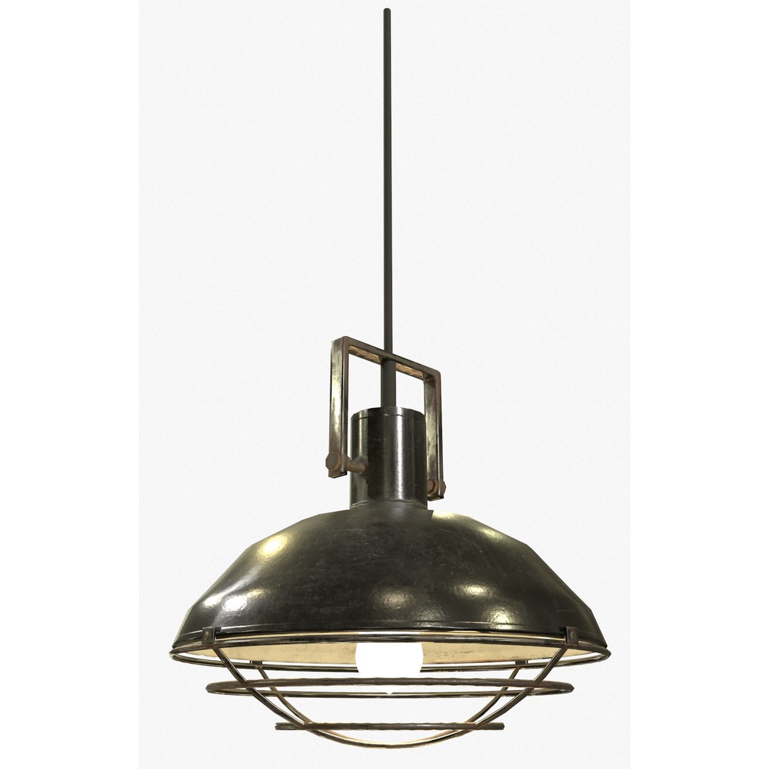 Industrial Overhead Light Fixture 3D Model – Low Poly Game Ready, FBX - View 6