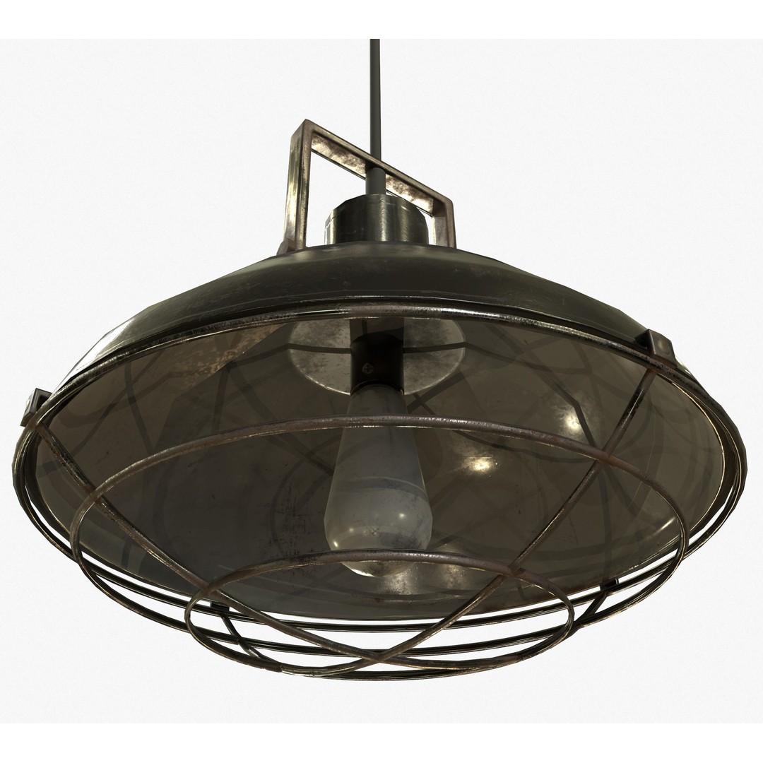 Industrial Overhead Light Fixture 3D Model – Low Poly Game Ready, FBX - View 7