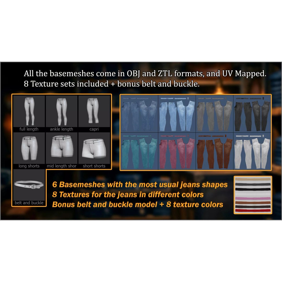 Female Jeans 3D Model – ZBrush Basemeshes with Textures and Brushes - View 4