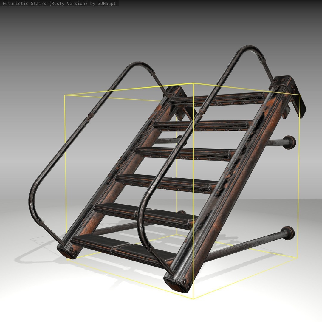 Futuristic Stairs 3D Model – Low Poly Rusty Texture, FBX & OBJ - View 10