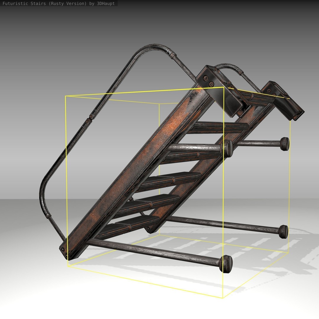 Futuristic Stairs 3D Model – Low Poly Rusty Texture, FBX & OBJ - View 11
