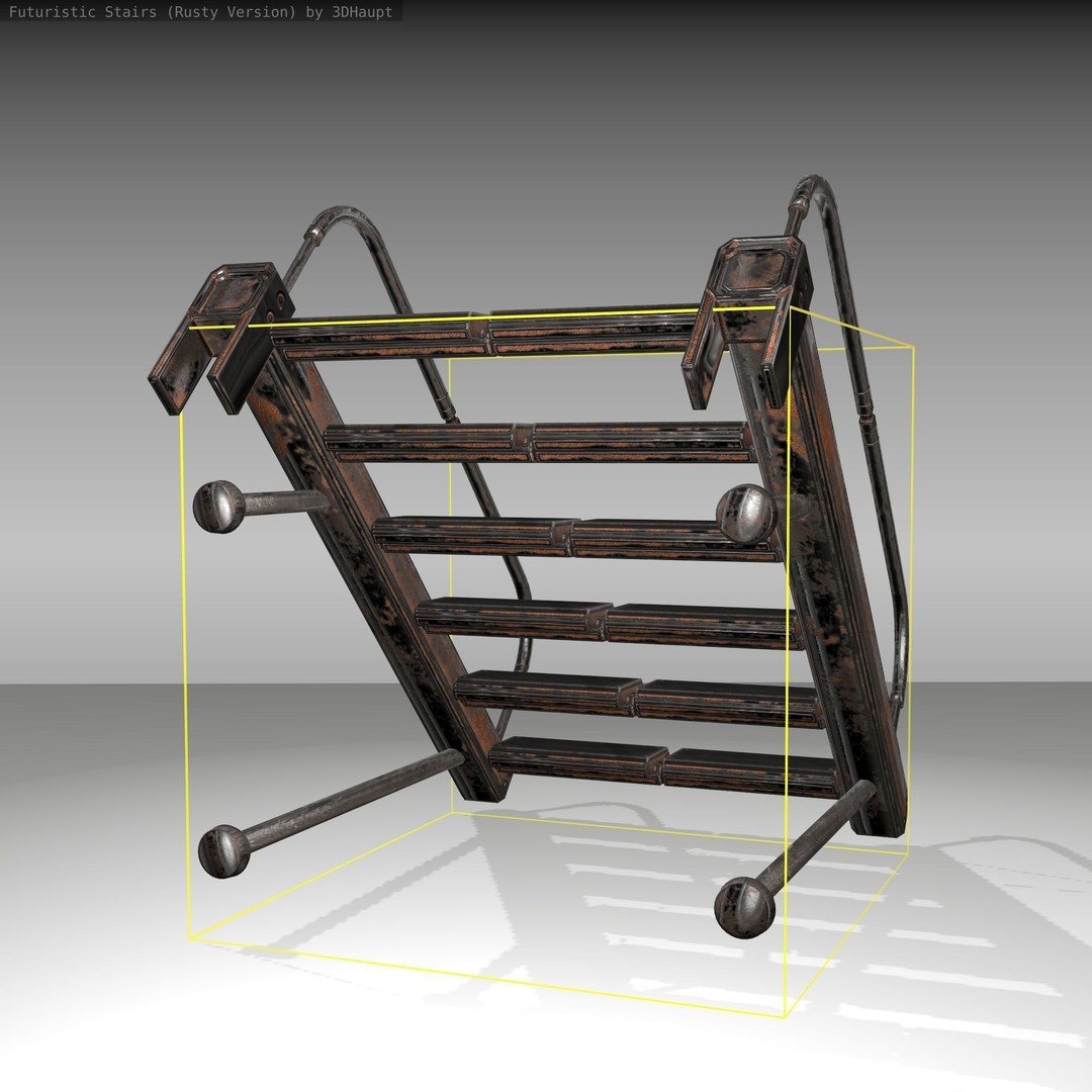 Futuristic Stairs 3D Model – Low Poly Rusty Texture, FBX & OBJ - View 12