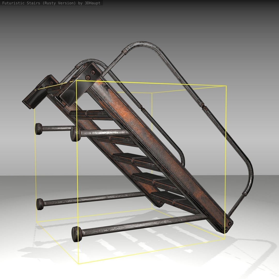 Futuristic Stairs 3D Model – Low Poly Rusty Texture, FBX & OBJ - View 13
