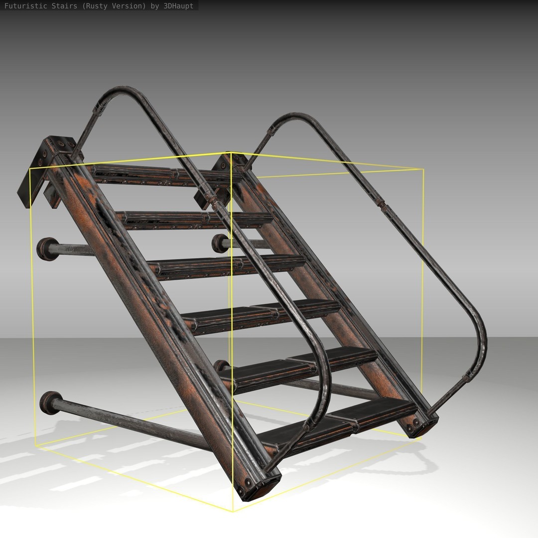 Futuristic Stairs 3D Model – Low Poly Rusty Texture, FBX & OBJ - View 14