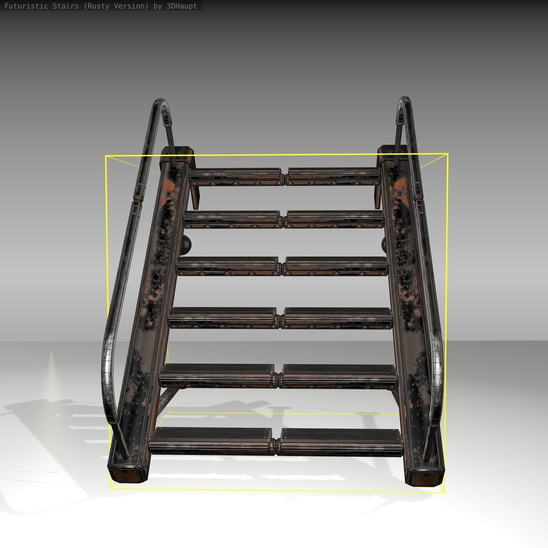 Futuristic Stairs 3D Model – Low Poly Rusty Texture, FBX & OBJ - View 15