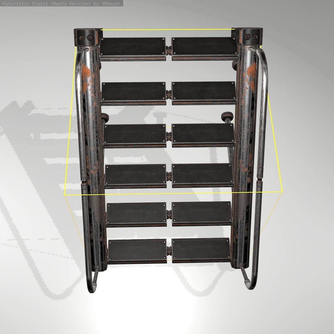 Futuristic Stairs 3D Model – Low Poly Rusty Texture, FBX & OBJ - View 16
