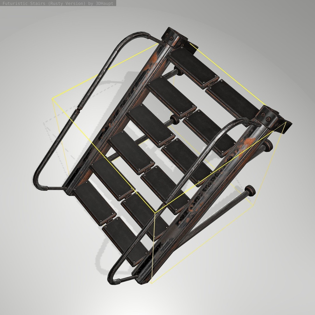 Futuristic Stairs 3D Model – Low Poly Rusty Texture, FBX & OBJ - View 17