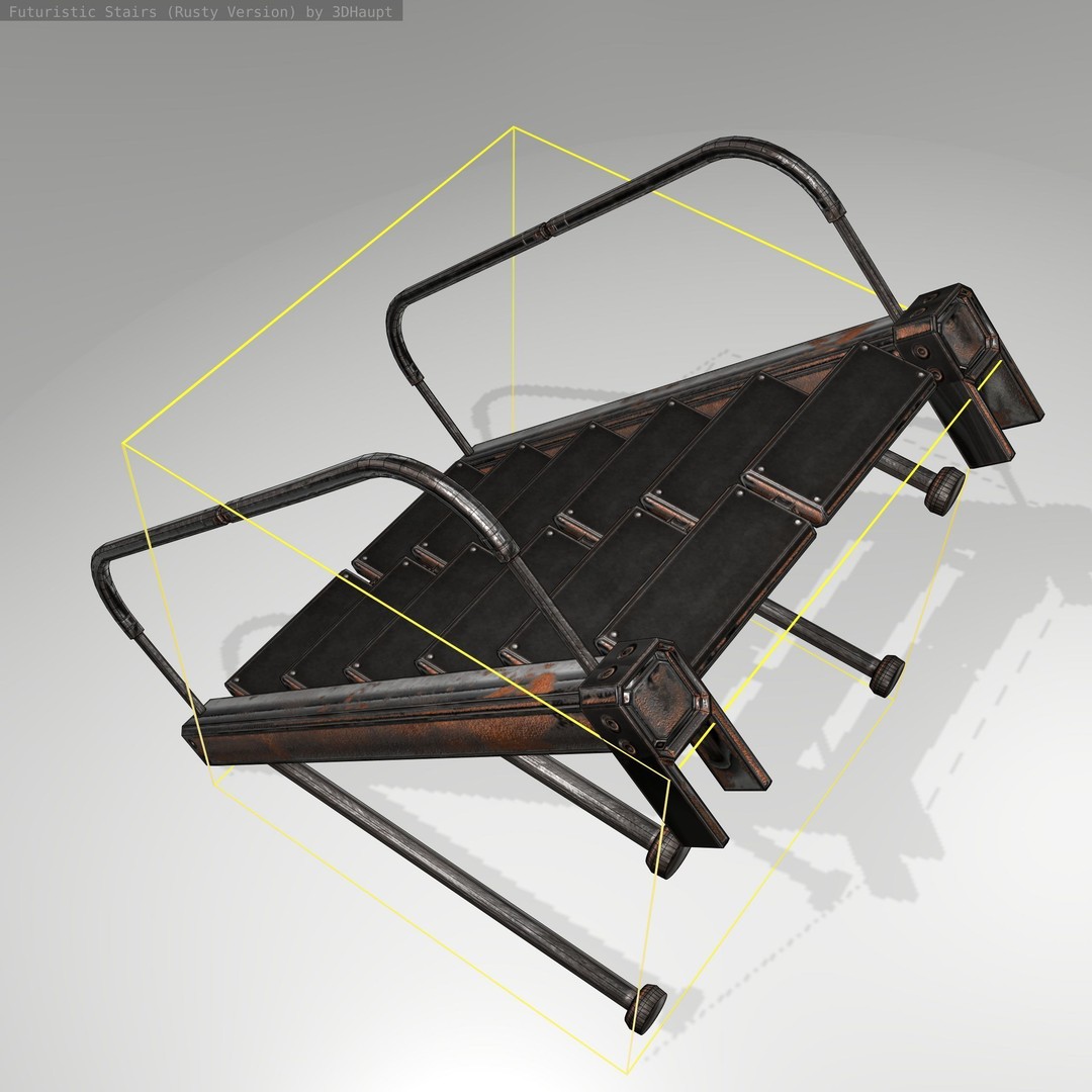 Futuristic Stairs 3D Model – Low Poly Rusty Texture, FBX & OBJ - View 18