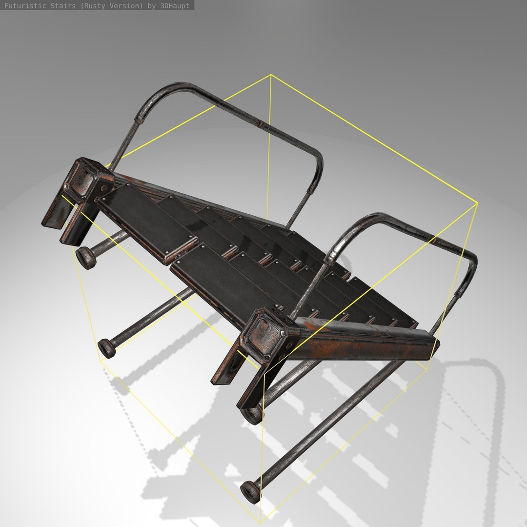 Futuristic Stairs 3D Model – Low Poly Rusty Texture, FBX & OBJ - View 19