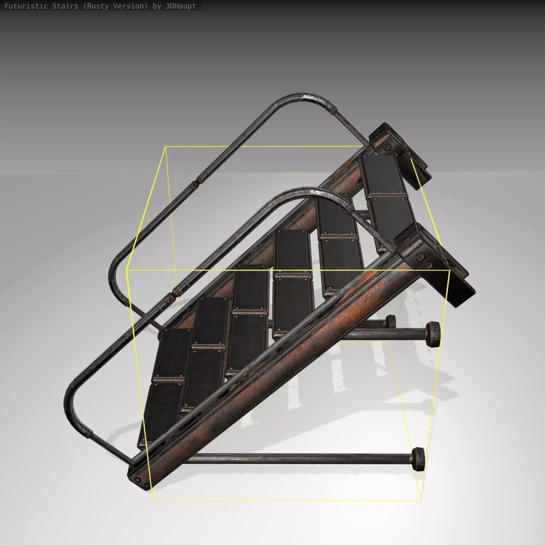 Futuristic Stairs 3D Model – Low Poly Rusty Texture, FBX & OBJ - View 2