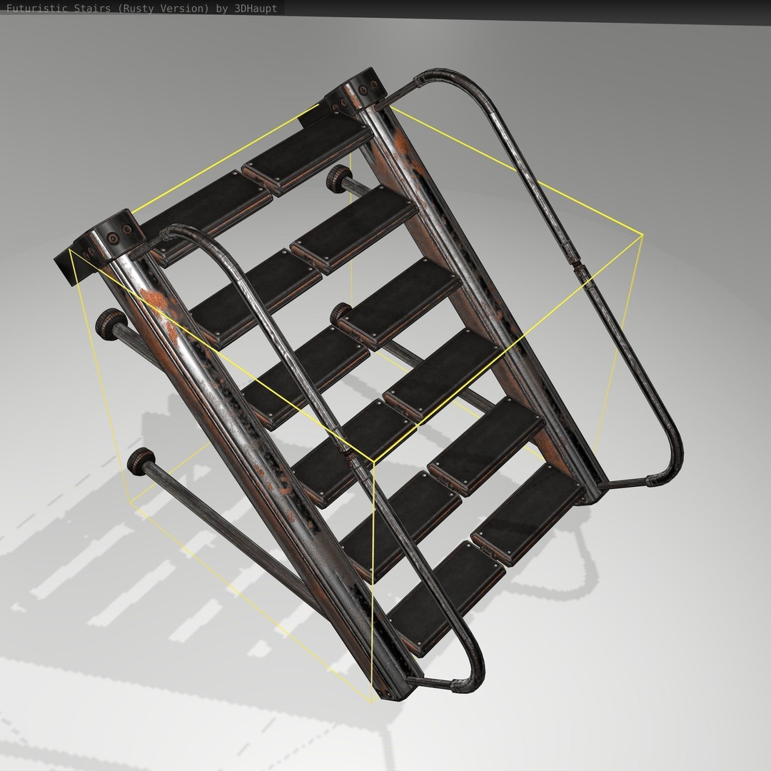 Futuristic Stairs 3D Model – Low Poly Rusty Texture, FBX & OBJ - View 20