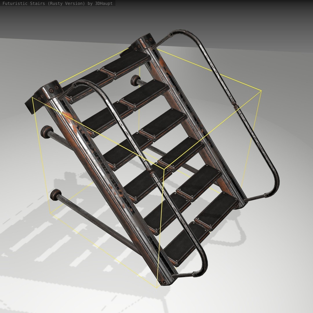 Futuristic Stairs 3D Model – Low Poly Rusty Texture, FBX & OBJ - View 21